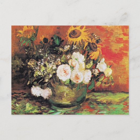 Carte Postale Van Gogh - Bowl avec tournesol, Rose... (Devant)