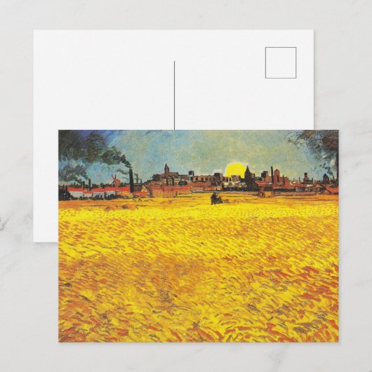 Carte Postale van Gogh Champ de blé à Sunset Classic Landscape (Devant / Derrière)