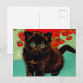 Carte Postale Van Gogh Chat noir Fleurs rouges (Devant / Derrière)