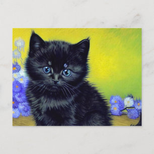 Carte Postale Van Gogh Chat noir Fleurs violettes