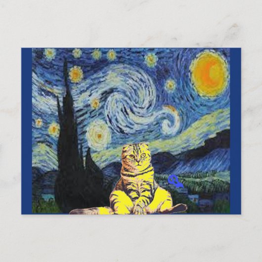 Carte Postale Van Gogh - Starry Night, Cat Art Parody, (Devant)