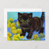 Carte Postale Van Gogh Style Chat avec tournesol (Devant / Derrière)