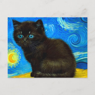 Carte Postale Van Gogh Style Starry Night Cat
