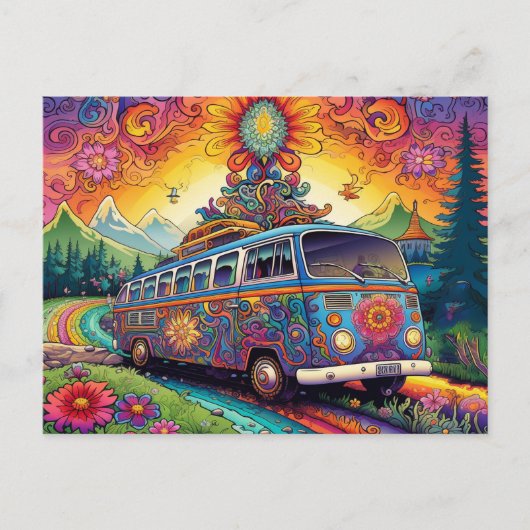 Carte Postale Van hippy coloré (Devant)