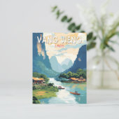 Carte Postale Vang Vieng Laos Voyage Art Vintage (Debout devant)