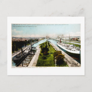 Carte Postale Vapeur dans les écluses, Sault Ste.Marie, Michigan