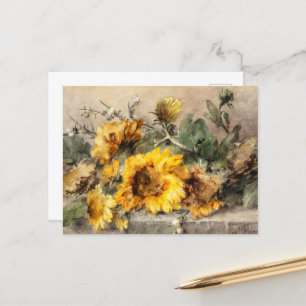 Carte Postale Vaporisateur de tournesols sur une haie de pierre