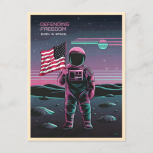 Carte Postale Vaporwave LoFi des années 80, astronaute patriotiq