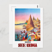 Carte Postale Varanasi, Inde, rivière Ganges (Devant / Derrière)