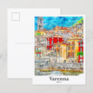 Carte Postale Varenna Lecco Italie Voyage Aquarelle main tirée