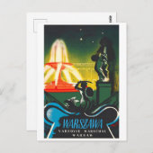 Carte Postale Varsovie, Fontaine éclairée (Devant / Derrière)