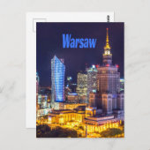 Carte Postale Varsovie Pologne Nuit Skyline Varsovie Spire (Devant / Derrière)
