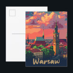 Carte Postale Varsovie Pologne Voyage Vintage Retro Illustration<br><div class="desc">Varsovie Pologne Voyage Vintage Retro Illustration</div>