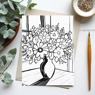 Carte Postale Vase à fleurs dessin simpliste
