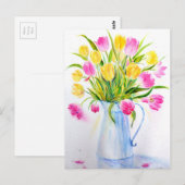 Carte Postale Vase aquarelle des tulipes (Devant / Derrière)