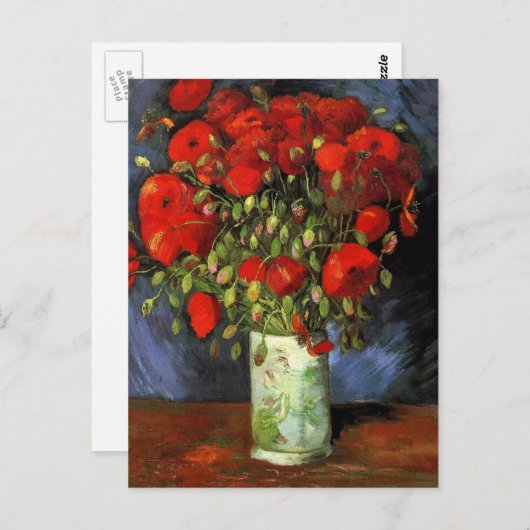 Carte Postale Vase avec des pavots rouges par Vincent van Gogh (Devant / Derrière)