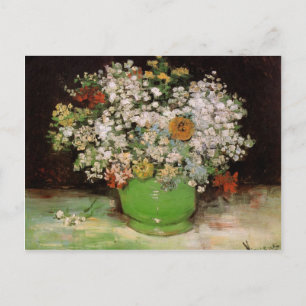 Carte Postale Vase avec Zinnias et autres fleurs