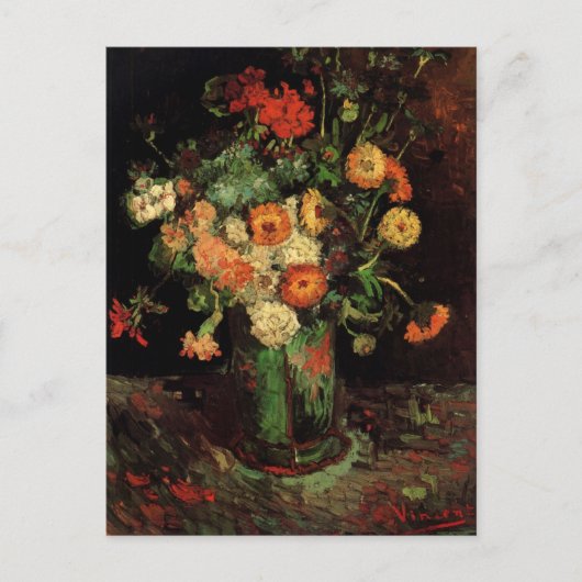 Carte Postale Vase avec Zinnias et Geraniums, Vincent van Gogh (Devant)