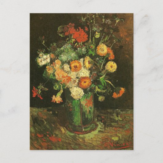Carte Postale Vase avec Zinnias & Geraniums Van Gogh Art (Devant)