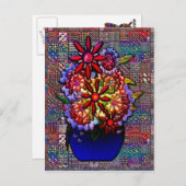 Carte Postale Vase bleu Cobalt avec fleurs (Devant / Derrière)