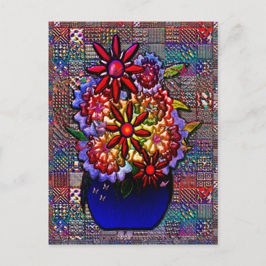 Carte Postale Vase bleu Cobalt avec fleurs (Devant)