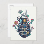 Carte Postale Vase de grenade à main de fleurs (Devant / Derrière)