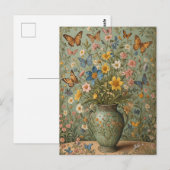 Carte Postale Vase de papillons de fleurs (Devant / Derrière)