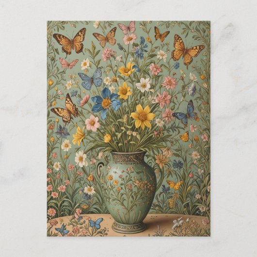 Carte Postale Vase de papillons de fleurs (Devant)