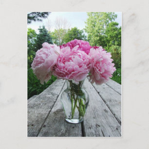 Carte Postale Vase de pivoines roses