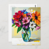 Carte Postale Vase de style Impasto aux fleurs colorées (Devant / Derrière)