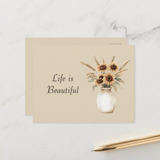 Carte Postale Vase de tournesols (Devant/Arrière en situation)