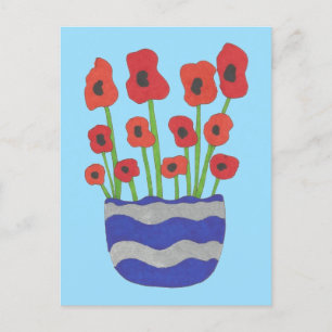 Carte Postale Vase des pavots rouges Dessin contemporain