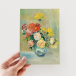Carte Postale Vase des Roses et Dahlias | Renoir<br><div class="desc">Vase des Roses et Dahlias | Vase de Roses et Dahlias | Oeuvre originale de l'artiste impressionniste français Pierre-Auguste Renoir (1841-1919). La peinture d'art représente une vie morte de fleurs rouges,  roses et jaunes dans un vase. Utilisez les outils de conception pour ajouter du texte personnalisé ou personnaliser l'image.</div>
