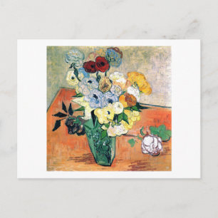 Carte Postale Vase japonaise Rose Anémones Van Gogh Art Art