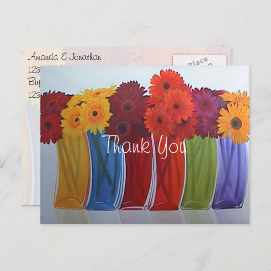 Carte Postale Vases Fleurs Funky Merci (Devant / Derrière)