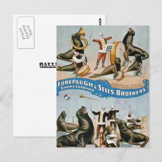 Carte Postale Vaudeville, spectacles de cirque (Devant / Derrière)