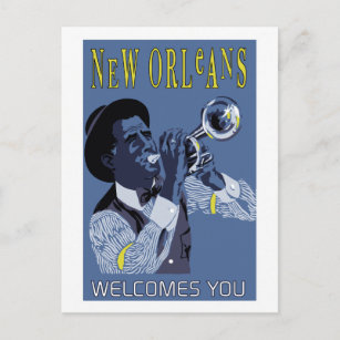 Carte Postale Vecteur rétro Art New Orleans jazz trumpet player