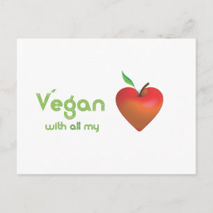 Carte Postale Vegan avec tout mon coeur (coeur de pomme rouge)