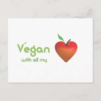 Carte Postale Vegan avec tout mon coeur (coeur de pomme rouge)