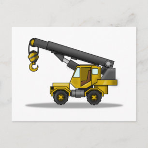 Carte Postale Véhicule de construction de grue à carreaux jaune