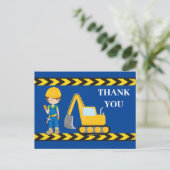 Carte Postale Véhicule de construction Excavatrice Garçons Bleu  (Debout devant)