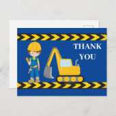 Carte Postale Véhicule de construction Excavatrice Garçons Bleu  (Devant / Derrière)