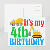 Carte Postale Véhicule de construction pour garçon 4 ans (Devant / Derrière)