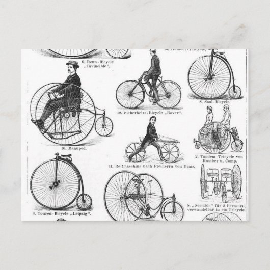 Carte Postale Vélo à grande roue Penny Farthing (Devant)