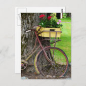Carte Postale Vélo ancien ancien avec panier à fleurs (Devant / Derrière)