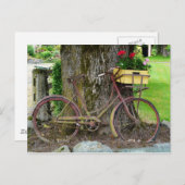 Carte Postale Vélo ancien ancien avec panier à fleurs (Devant / Derrière)