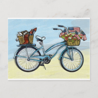 Carte Postale Vélo avec panier à drapeaux américains