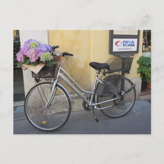 Carte Postale Vélo avec panier d'hortensias (Devant)