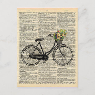 Carte Postale Vélo d'art du dictionnaire vintage avec fleurs