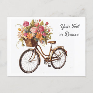 Carte Postale Vélo doré avec panier à fleurs vintage
